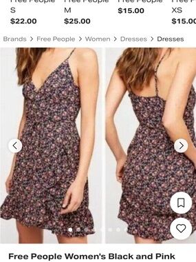 Free People Black Floral Mini Dress with Pink Accents